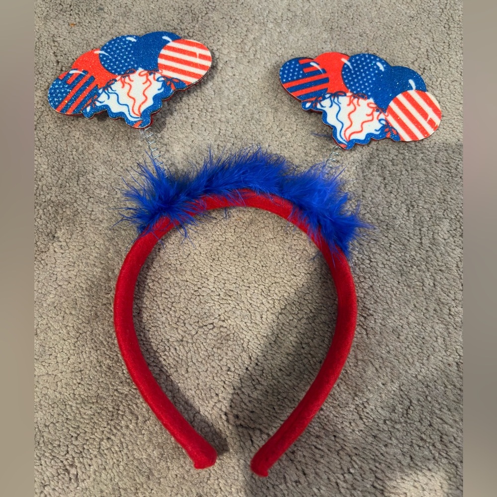 Patriotic Kids Costume Headband with Blue Feathers - Great For Independence Day